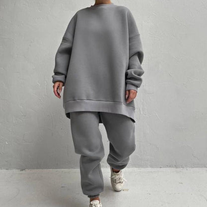 Damen Oversize Loungewear Set Hochkragen Elastisch Beige