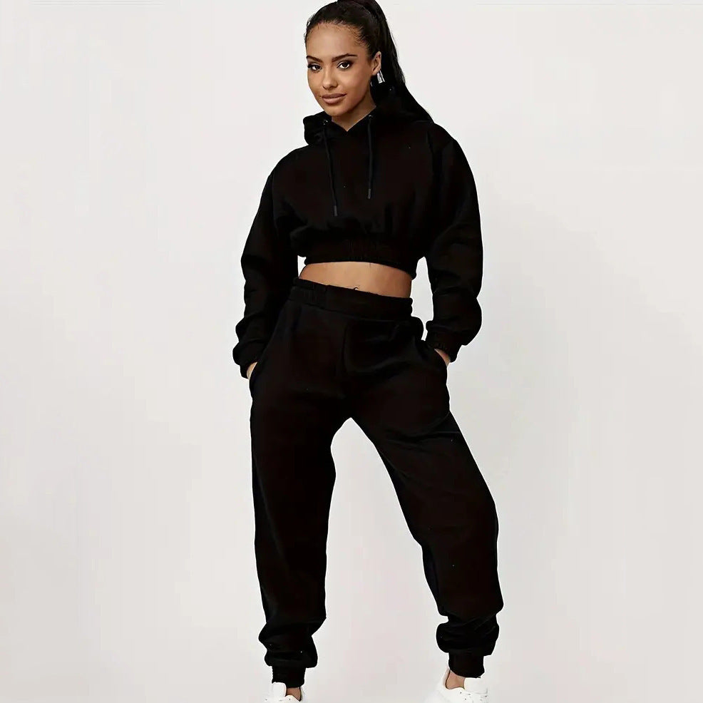 Damen Cropped Sweatanzug Elastischer Bund