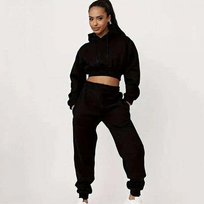 Damen Cropped Sweatanzug Elastischer Bund