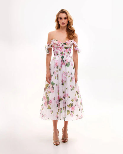 Damen Schulterfreies Blumenkleid Norvielle