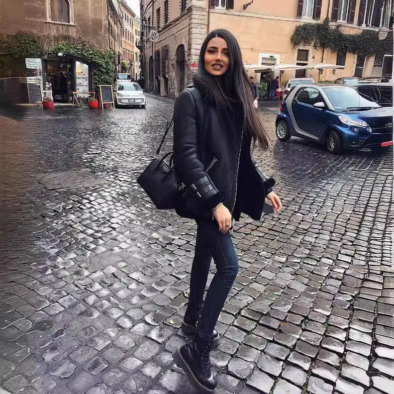 Damen Kunstlederjacke Abnehmbares Innenfutter