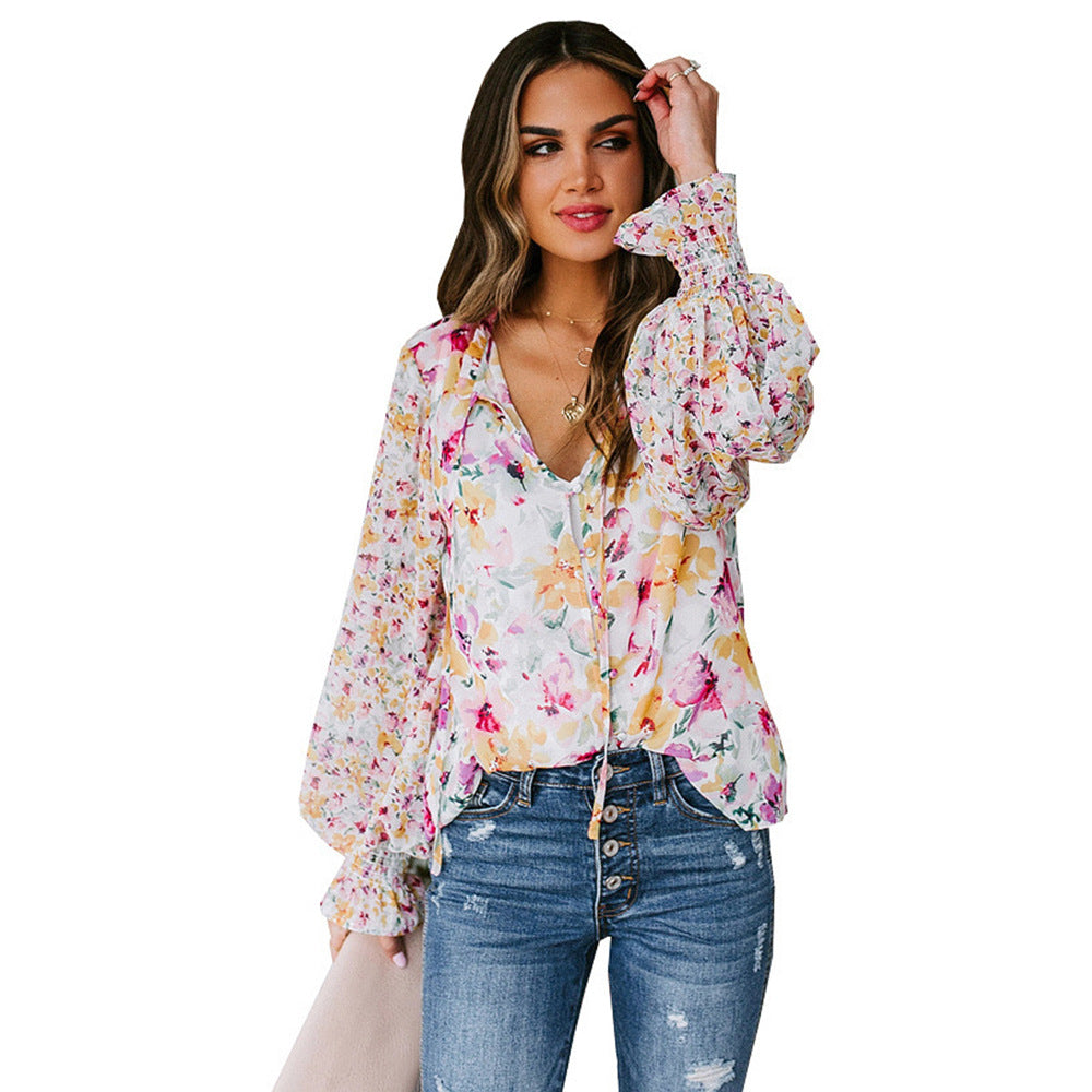 Damen Bluse mit weiten Ärmeln Floral Muster Norvielle