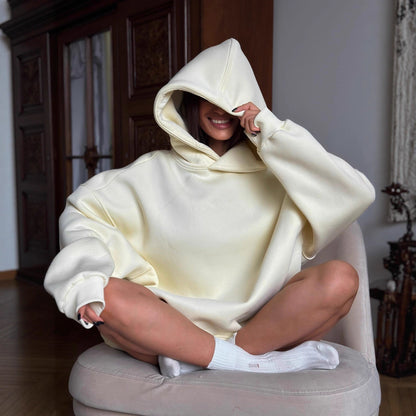 Damen Oversized Hoodie Hochgeschlossener Kragen Baumwolle