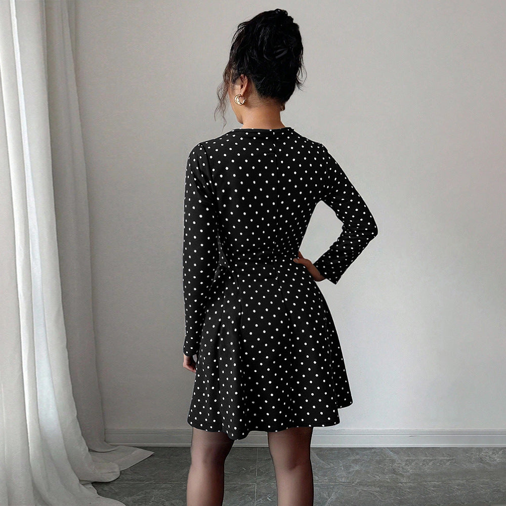 Damen Minikleid Punktmuster V-Ausschnitt