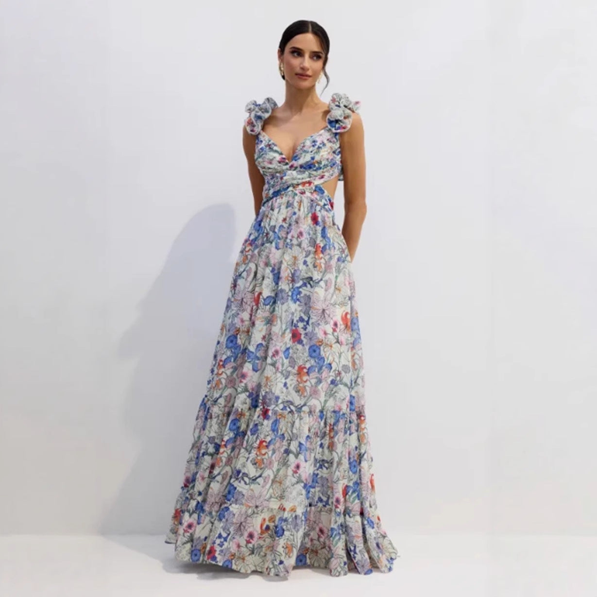 Damen Maxikleid Floralmuster Rüschen Norvielle - Norvielle