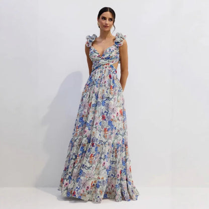 Damen Maxikleid Floralmuster Rüschen Norvielle - Norvielle