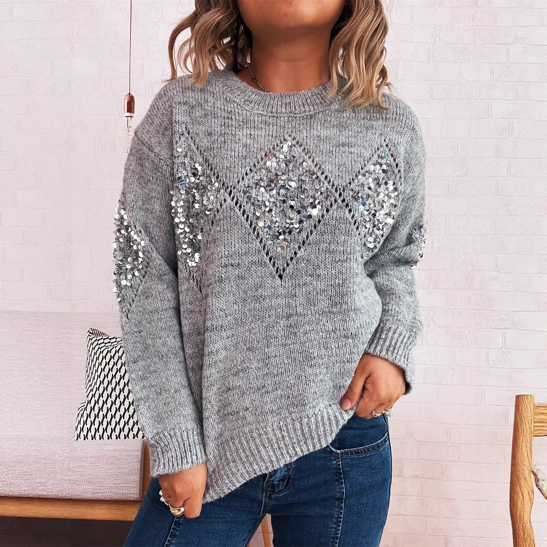 Damen Strickpullover Glitzernde Pailletten Norvielle - Norvielle