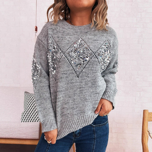 Damen Strickpullover Glitzernde Pailletten Norvielle - Norvielle