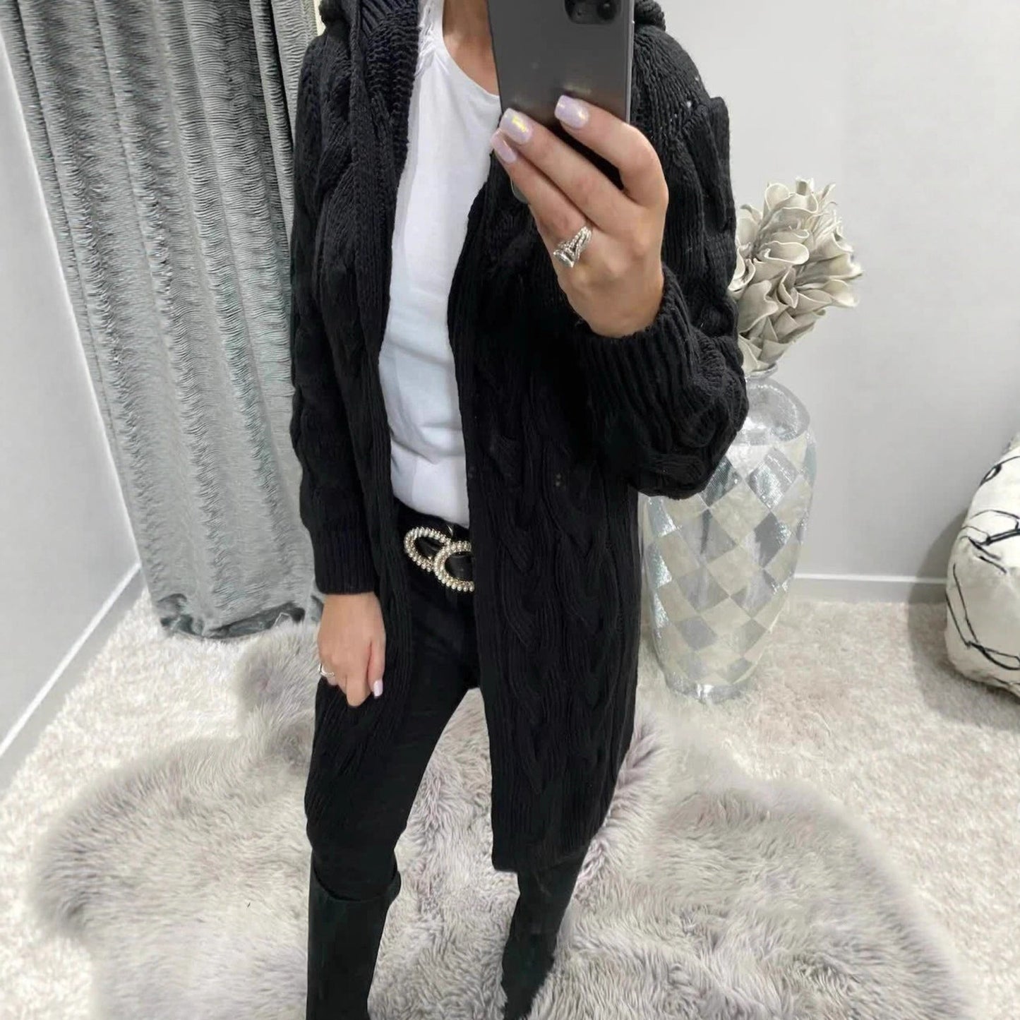 Damen Grobstrick-Cardigan mit Zopfmuster und Taschen Norvielle