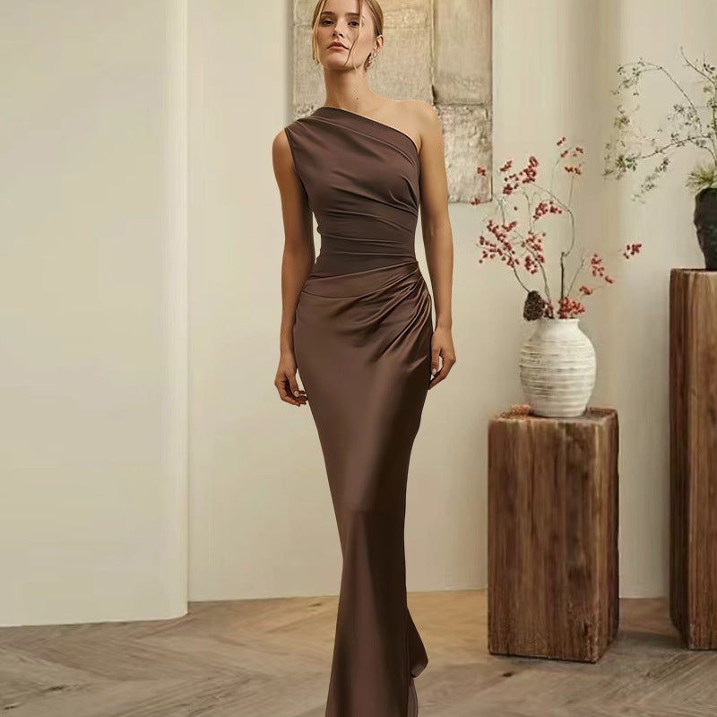 Damen Asymmetrisches Abendkleid Schimmernder Satin Norvielle