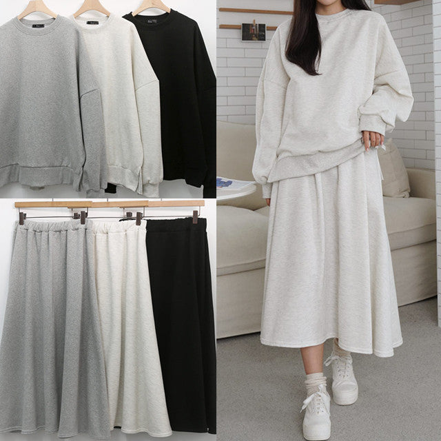 Damen Sweatshirt Set mit Maxi-Rock und Taschen Eleganter Schnitt