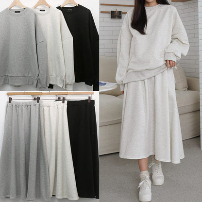 Damen Sweatshirt Set mit Maxi-Rock und Taschen Eleganter Schnitt