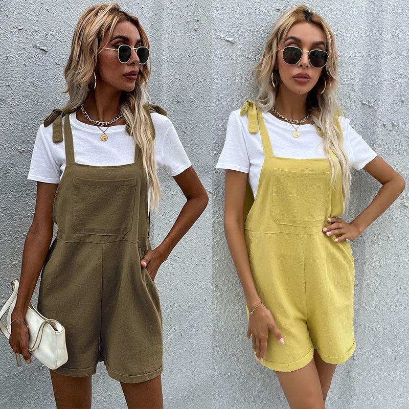 Damen Latzshorts Praktische Taschen Verstellbare Träger Norvielle