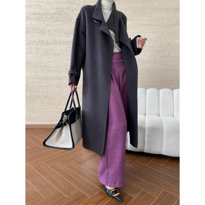 Damen Mantel Wollmix Lang Revers