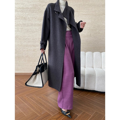 Damen Mantel Wollmix Lang Revers