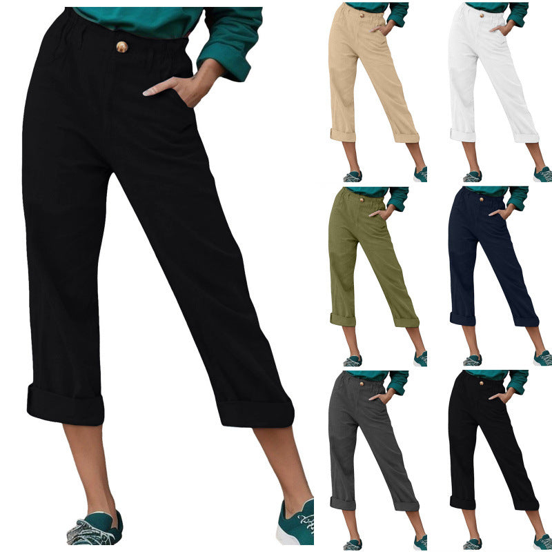 Damen Chinohose Bequem Umschlag-Saum