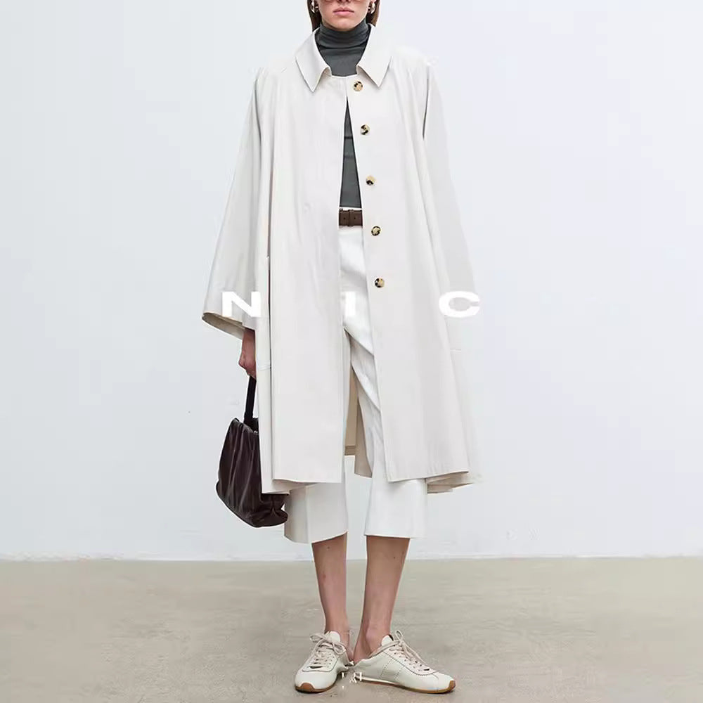 Damen Trenchcoat Lässig Übergroße Ärmel Beige - Norvielle
