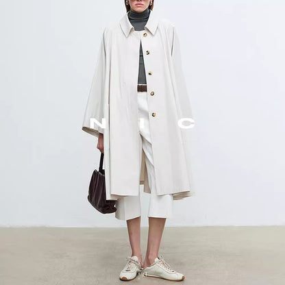 Damen Trenchcoat Lässig Übergroße Ärmel Beige - Norvielle