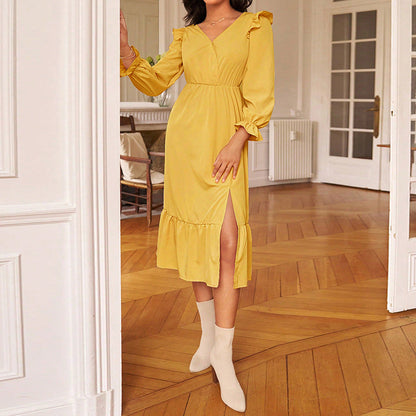 Damen Midikleid Rüschendesign Seitenschlitz Norvielle
