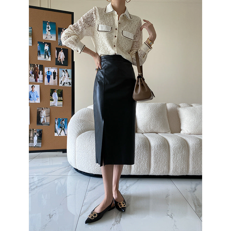 Damen Spitzenbluse mit Kontrastdetails Elegantes Design