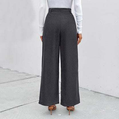 Damen Weite Hochtaillierte Hose mit Taschen und Knöpfen