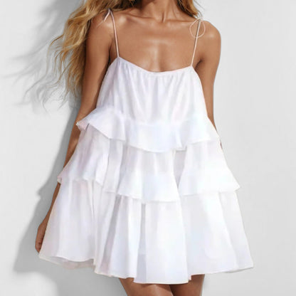 Damen Sommerkleid Voluminöse Rüschen Schwingender Saum Norvielle