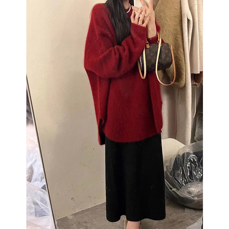 Damen Oversized Kuschelpullover Strukturiert Lässig Beige
