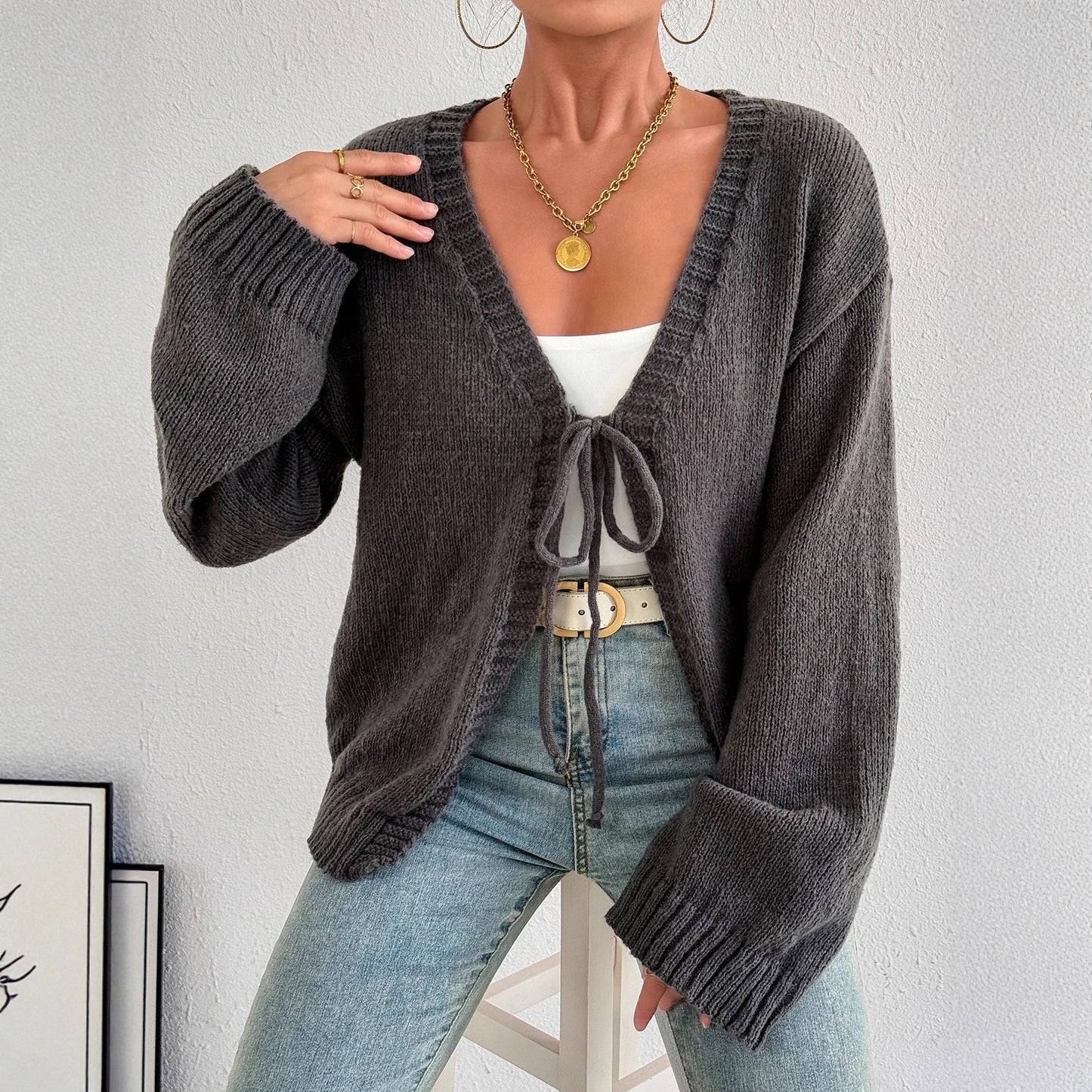 Damen Strickjacke mit Bindegürtel Norvielle