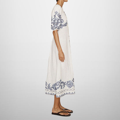 Damen Midikleid Voluminöse Ärmel Stickmuster Norvielle