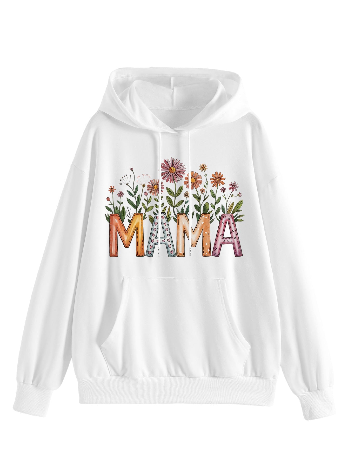 Damen Kapuzenpullover Floralmuster Mit Schriftzug