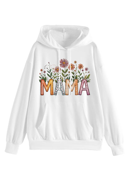 Damen Kapuzenpullover Floralmuster Mit Schriftzug