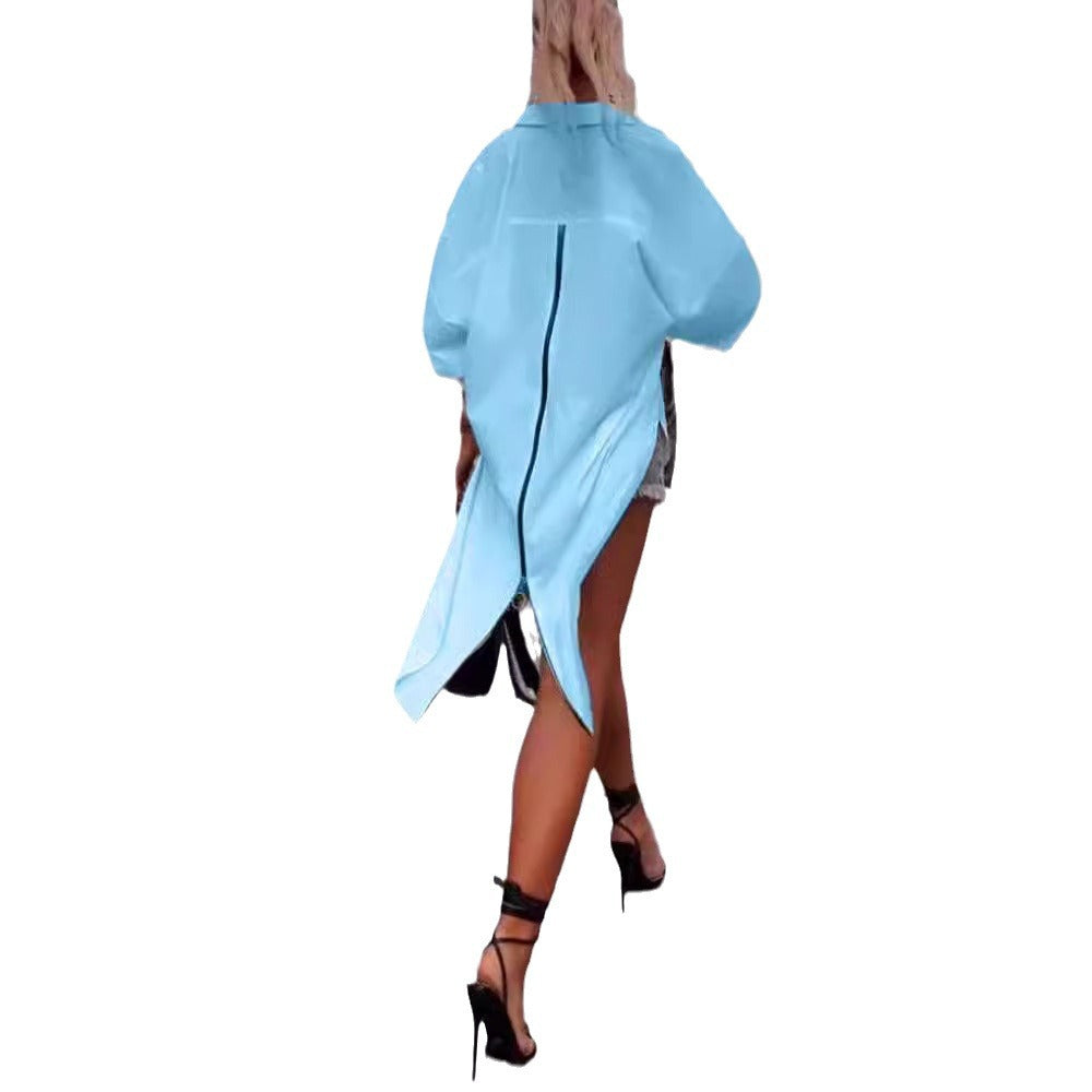 Damen Oversize Blusenjacke Reißverschluss Norvielle