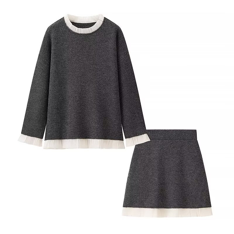 Damen Strickset mit Rüschensaum Hochwertig - Norvielle