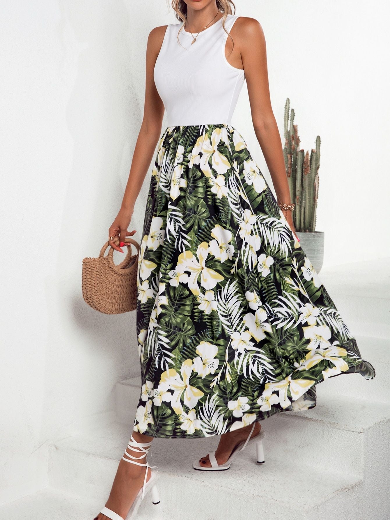 Damen Maxirock Floralmuster Schwingender Saum Norvielle