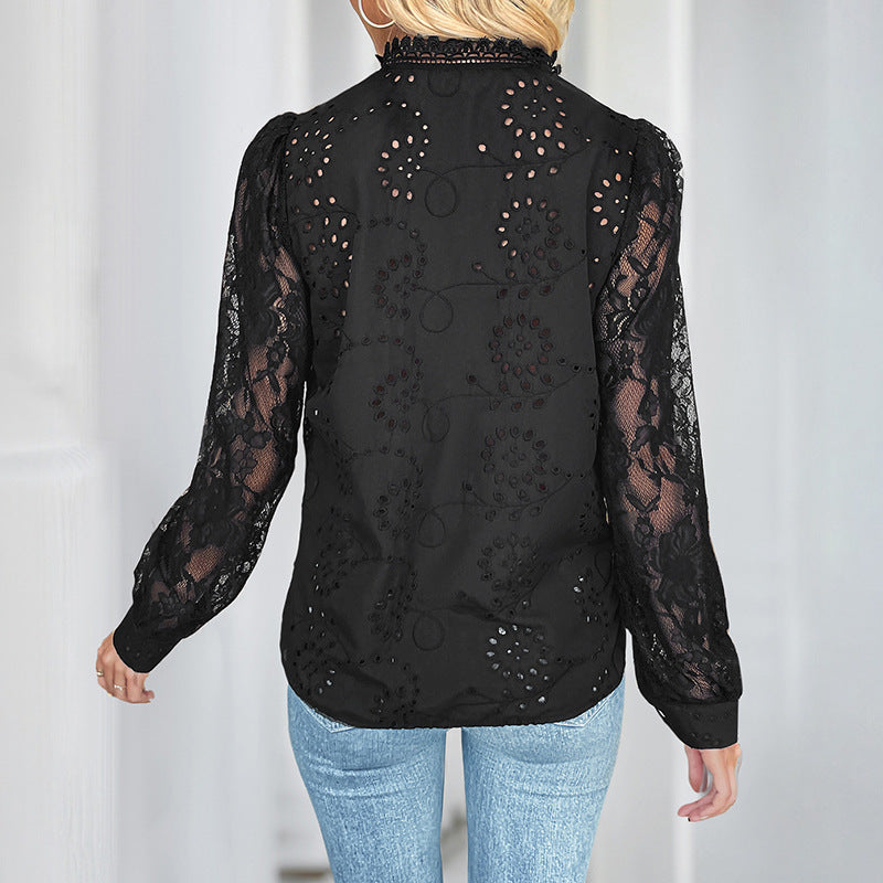 Damen Bluse Lochmuster Rüschen Norvielle