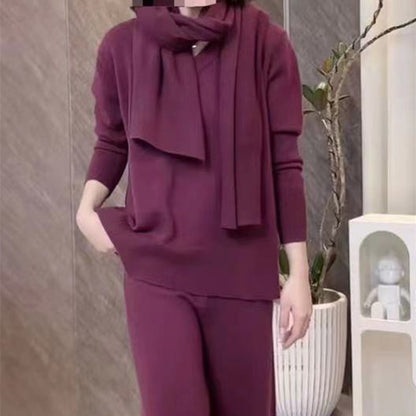 Damen Strickpullover Set mit weiter Hose Norvielle