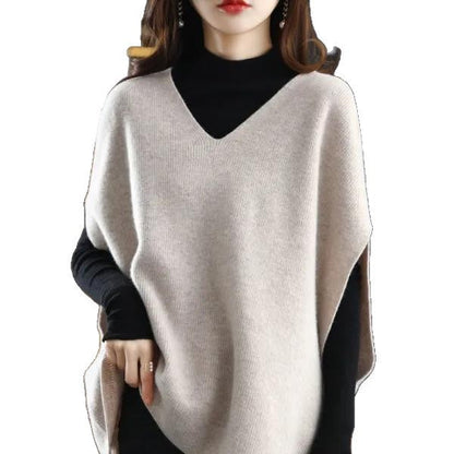 Damen Strickponcho V-Ausschnitt Norvielle