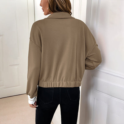 Damen Overshirt Jacke Modisch Baumwolle Taschen Rundsaum Beige
