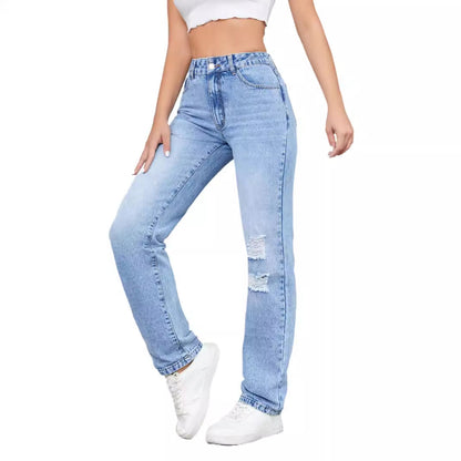 Damen Highwaist Jeans Vintage-Stil Destroyed-Effekt