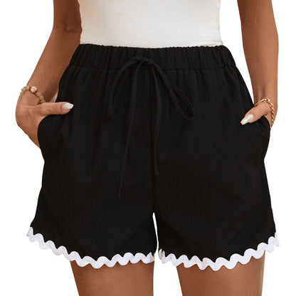 Damen Shorts Elegant Dekorativer Wellenrand