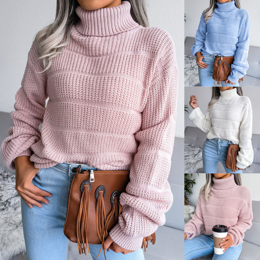 Damen Rollkragenpullover Strukturiertes Strickmuster Weich Grau - Norvielle