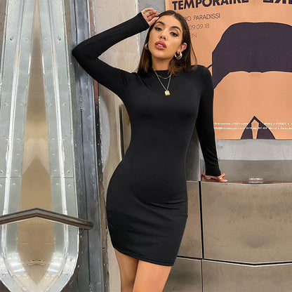 Damen Minikleid mit hohem Kragen Langarm Norvielle