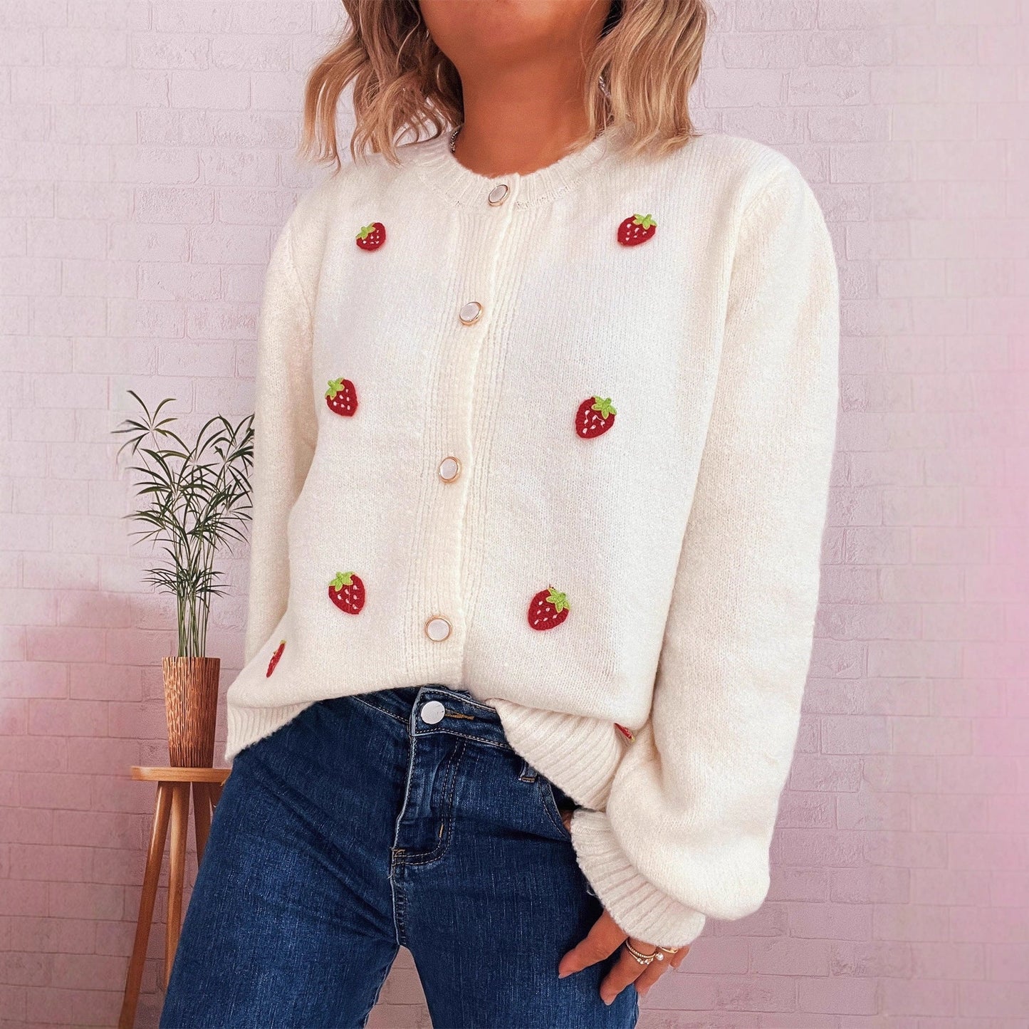 Damen Strickjacke Erdbeerdesign Norvielle