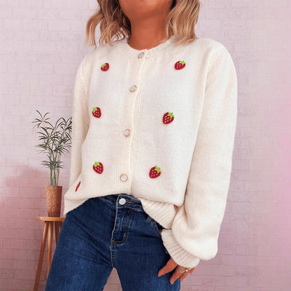 Damen Strickjacke Erdbeerdesign Norvielle