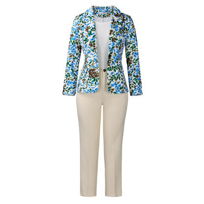 Damen Blazer-Hosenkombination Florales Muster Norvielle