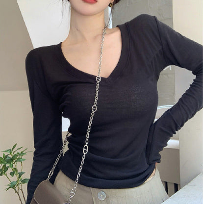Damen Langarmshirt V-Ausschnitt Figurschmeichelnd Norvielle