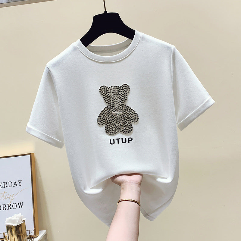 Damen T-Shirt Glitzer Bärenmotiv Lässiger Schnitt Norvielle