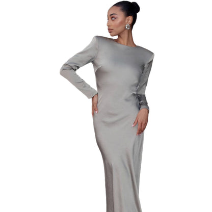 Damen Langarmkleid Satin Glänzend Figurbetonter Schnitt