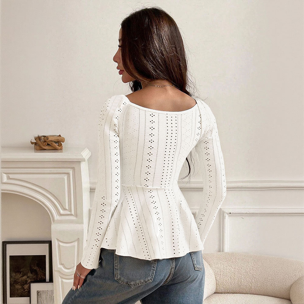 Damen Bluse Rüschen Dekoration Elegantes Schnürdesign