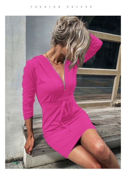 Damen Sportkleid Reißverschluss Regulierbarer Gürtel Norvielle